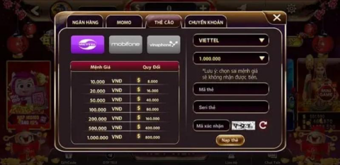 Hướng dẫn nạp tiền tại cổng game G63